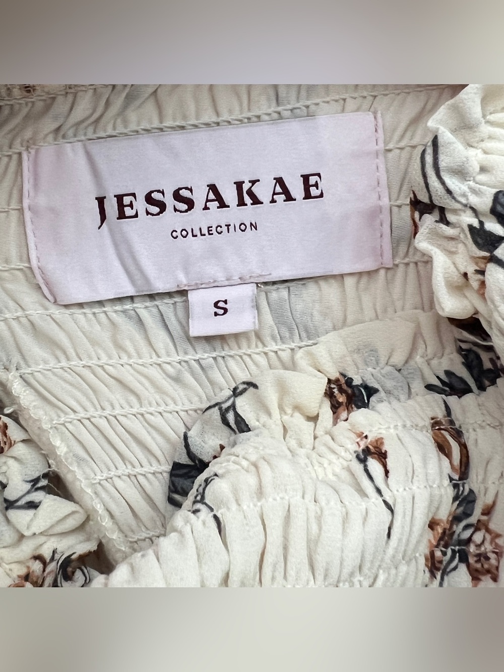 JessaKae Wandering Willoughby Floral Smocked Tiered Maxi Dress Cream Small - Picture 9 of 15